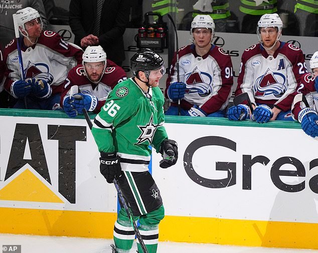After being traded off Colorado earlier this year, Mikko Rantanen (96) eliminated his old team