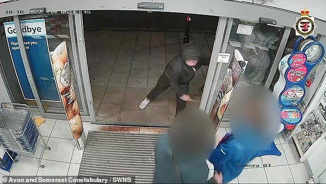 More than 55 of Britain's bosses have signed an open letter to the Government demanding action to protect their staff amid a surge in verbal and physical attacks. Pictured: A criminal armed with a knife violently lunges at an unarmed shop worker in a Bristol Tesco