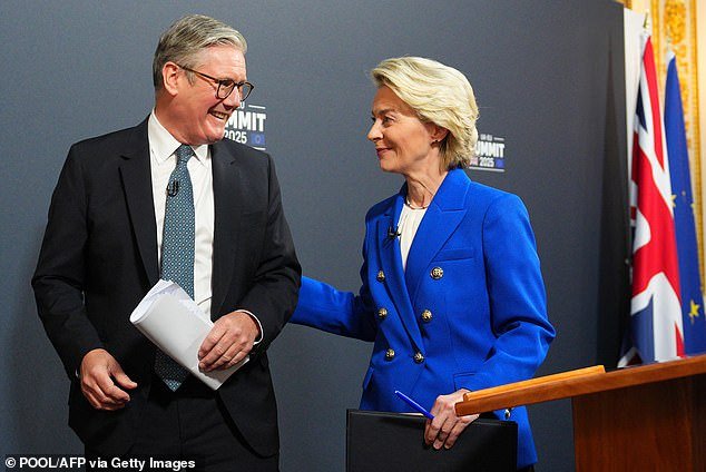 Keir Starmer posing proudly with European Commission president Ursula von der Leyen... the PM extolled the virtues of his Brexit ‘reset’ deal, hailing it as a landmark victory