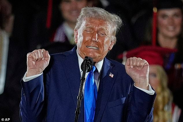 Donald Trump bemoaned that he was 'in trouble with' First Lady Melania Trump after delighting the University of Alabama commencement with a story criticizing transgender inclusion in sports