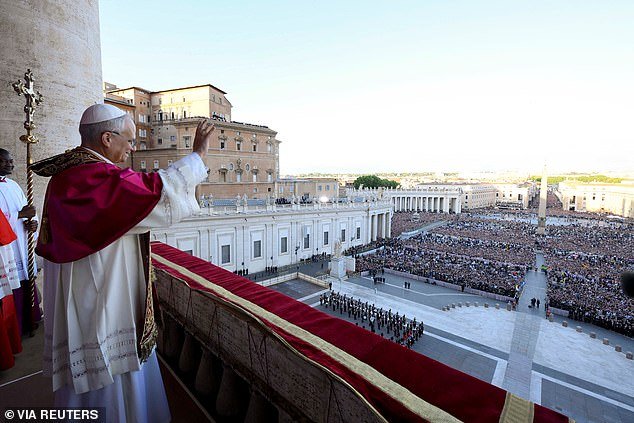 Newly elected Pope Leo XIV appears on the balcony of St. Peter's Basilica at the Vatican
