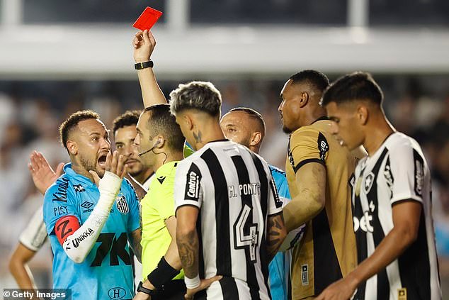 The Brazilian forward was sent off for a second bookable offence after his blatant handball