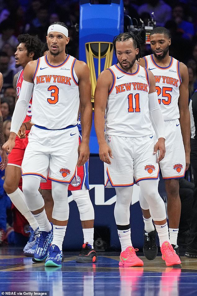 Knicks stars and ex-Villanova players (from left) Josh Hart, Jalen Brunson and Mikal Bridges