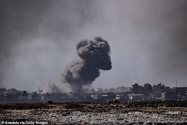 Ms Abuqamar said the Government alleged her 'presence in the UK threatens national security' and the statements she made in support of Palestine 'support extremist views'. Pictured is smoke rising from the area after Israeli army launching an airstrike on the Jabalia Refugee Camp of Gaza City on May 15, 2024