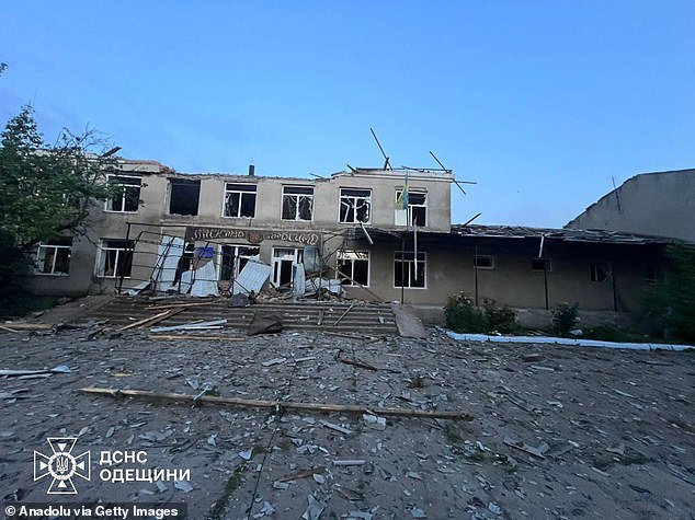 A view of completely destroyed medical facility building in Odesa after Russian strikes