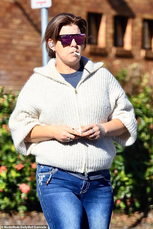 Tanika Bromley was seen smoking a cigarette after she reported for bail at Gin Gin Police Station on Thursday on unrelated weapons charges