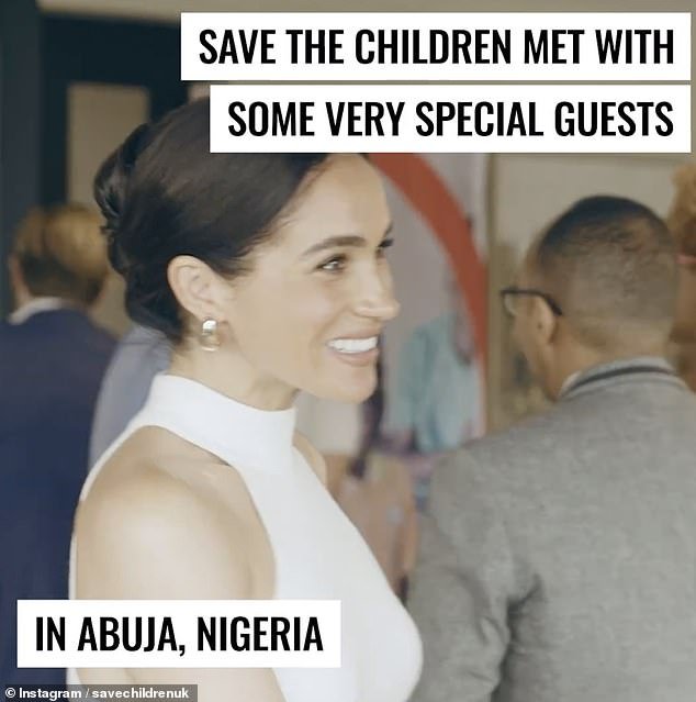 Meghan was beaming as she met with the Save the Children charity workers in Abuja