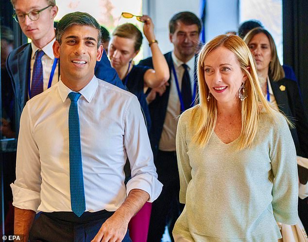 Italian PM Georgia Meloni pictured with Rishi Sunak last year