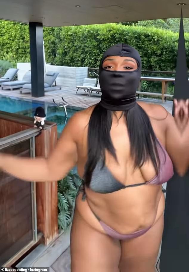 On Saturday, the Grammy Award-winner, 37, uploaded a video of herself dancing in a tiny gray and pink bikini in her backyard to Instagram