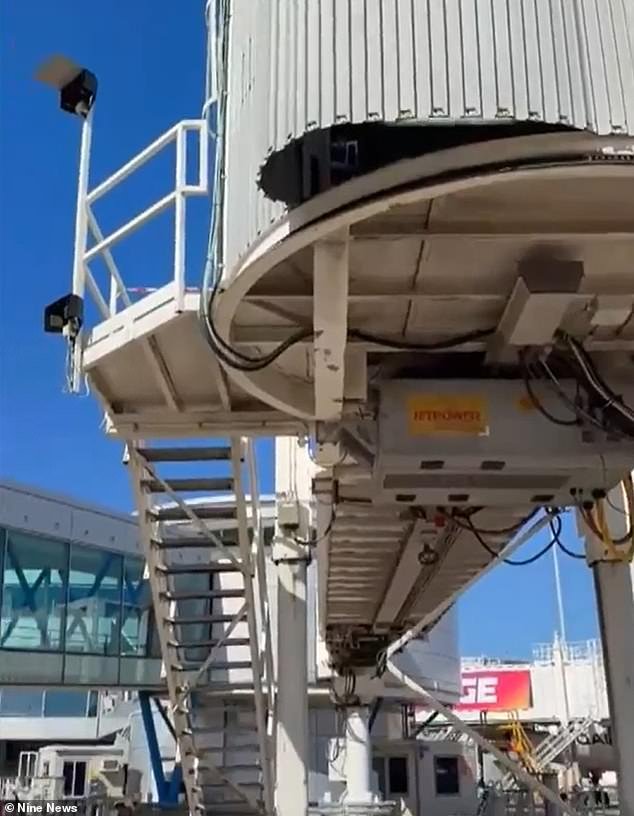 Images of the opening in the aerobridge Ms Hristovska is believed to have fallen through have sparked questions about how the safety risk went unnoticed (pictured)