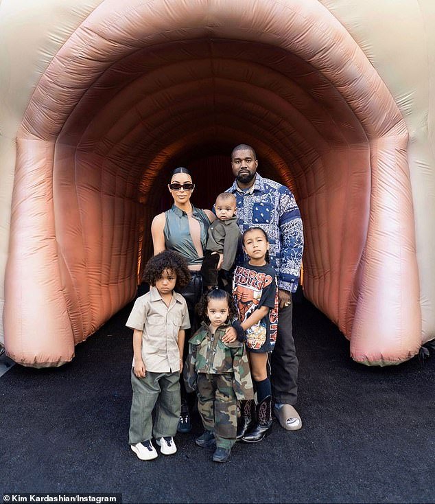 Ye had been complaining about not seeing his four children - daughter North, 11; son Saint, 9; daughter Chicago, 7; and son Psalm, 5 - from his six-year marriage to Kim Kardashian, which ended in 2021 (pictured in 2020)