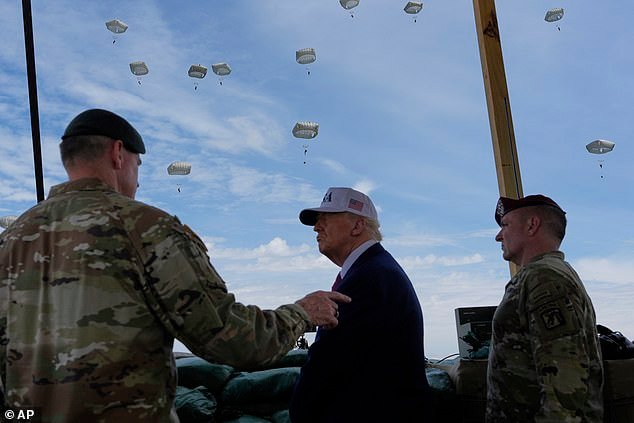 Trump also got to see parachutists drop