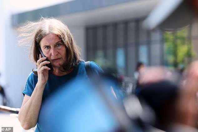 Graz mayor Elke Kahr called the incident 'a terrible tragedy'. Here she is pictured making a phone call after the shooting