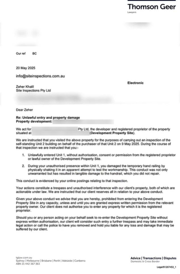 The property owner's legal team accused Mr Khalil of trespassing and damage to the house