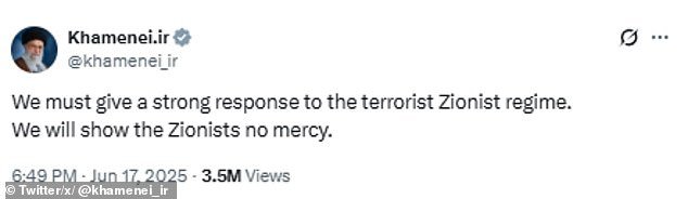 Khamenei also warned Iran 'will show the Zionists no mercy'