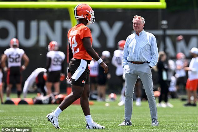 Managing and principal partner Jimmy Haslam of the Browns looks on during minicamp