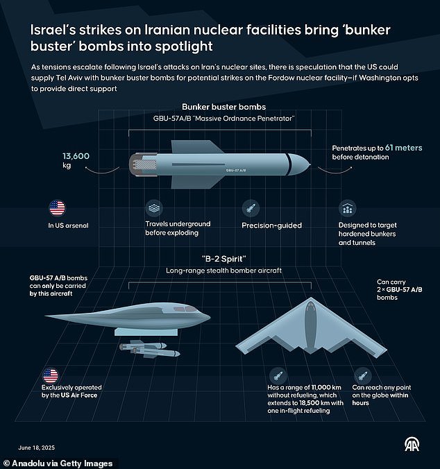 bunker busters were dropped by B-2 stealth bombers
