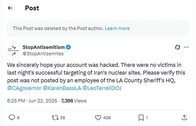 A non-profit group called Stop Antisemitism were among those who called out the post