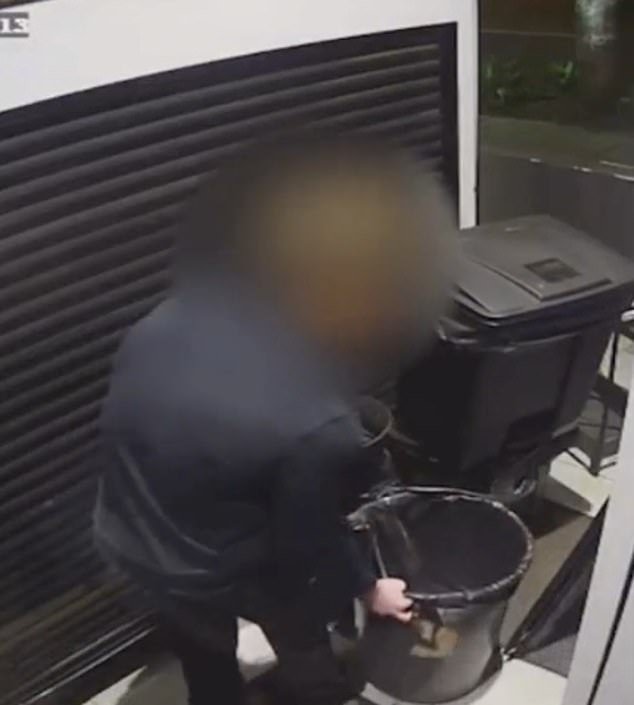 CCTV shows the accused boy, neatly dressed in a button-up shirt and dark trousers, squeeze his way into a narrow rubbish area at the back of a cafe in the inner-Brisbane suburb, Ascot