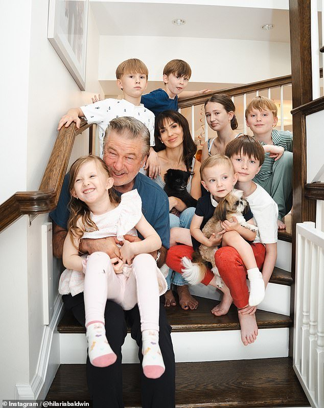 Alec is seen with his wife Hilaria and their seven children