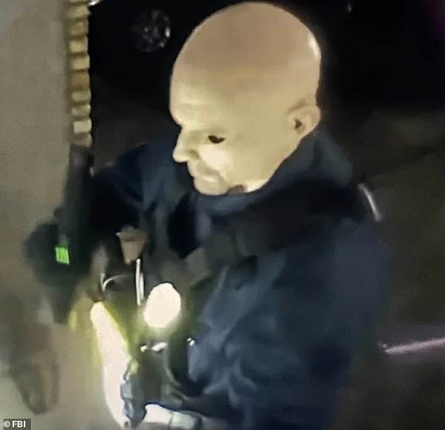 Terrifying new images show the suspect behind Saturday's ‘politically motivated assassinations’ wearing a creepy Halloween-style mask while launching his killing spree