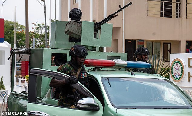For their 72 hours 'private trip' Harry and Meghan have their own four-man security team which they have paid for themselves, and they have also been given unprecedented security by Nigeria