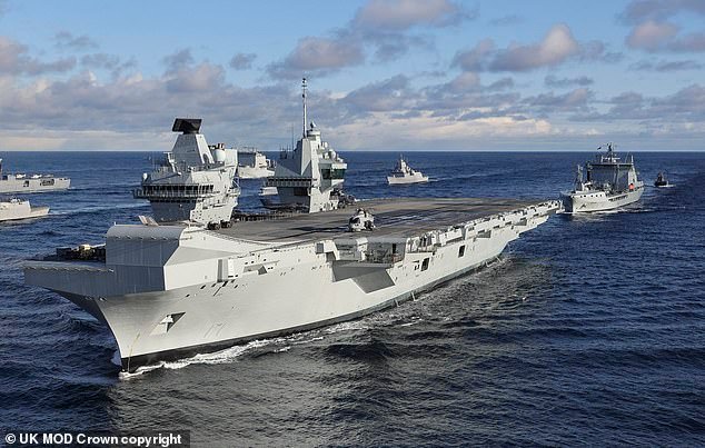 The Royal Navy will be using one of its ships to deliver aid to Gaza. It's not known which vessel will be used. Pictured is aircraft carrier HMS Prince of Wales with RFA Mounts Bay