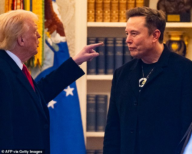 After months of buddying-up, Donald Trump and Elon Musk turned on each other Thursday in a huge public spat which saw the threats of ending government contracts and a call for impeachment. Pictured: Trump and Musk at Mar-a-Lago in March 2025