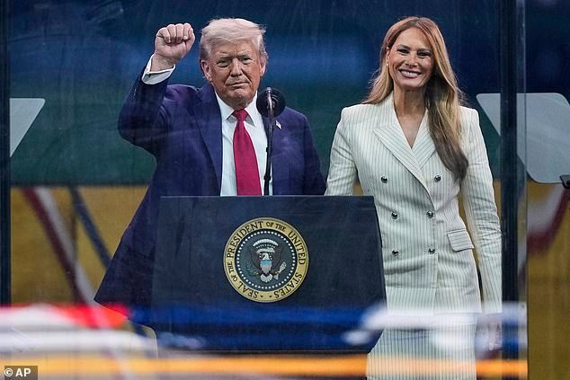 President Donald Trump (left) and first lady Melania Trump (right) attended Saturday's 250th anniversary parade for the U.S. Army, which coincides with the president's 79th birthday