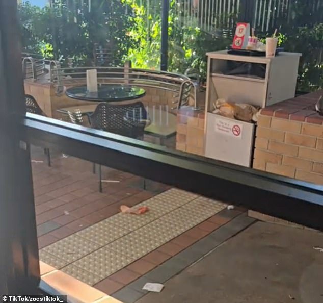 The McDonalds dining room and outdoor area were both covered in rubbish from customers